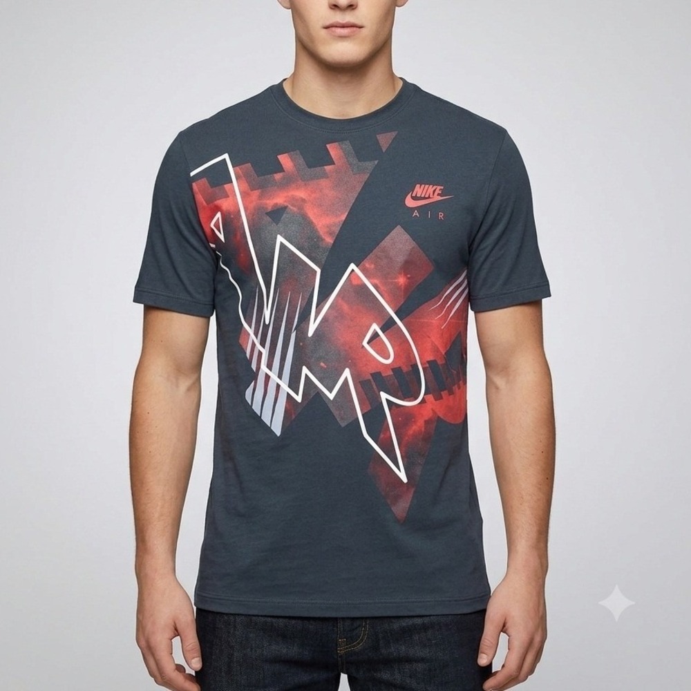 Nike‎ Mens Air Sportswear Graphic T-Shirt Black Red Regular Fit Medium